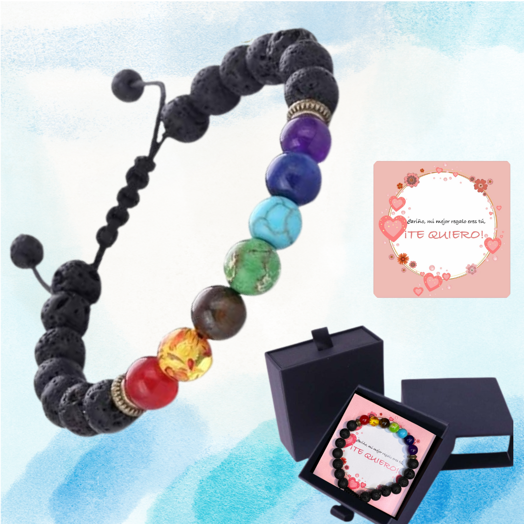 Pulsera de roca volcánica + dedicatoria para PAPA + 2ª pulsera GRATIS