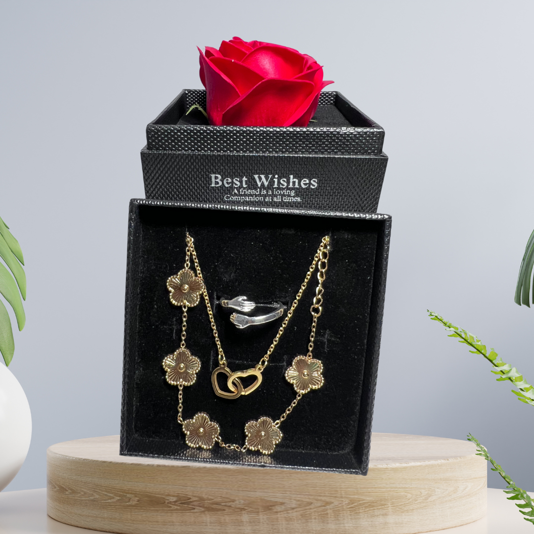 🌺 Set Rosa Eterna para mi hija 🖤 con: collar + pulsera GRATIS + dedicatoria