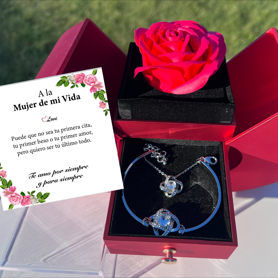 🌹Set Eterna Rosa Deluxe™ collar + Dedicatoria + Pulsera GRATIS de Regalo