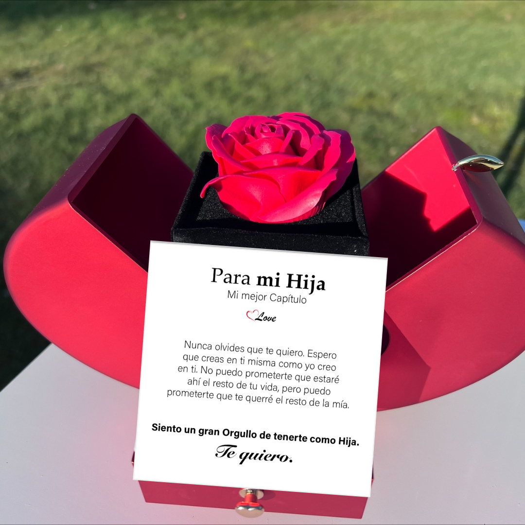 🌹Rosa Eterna + Collar + Pulsera Trébol Plata + Dedicatoria GRATIS -PARA MI HIJA