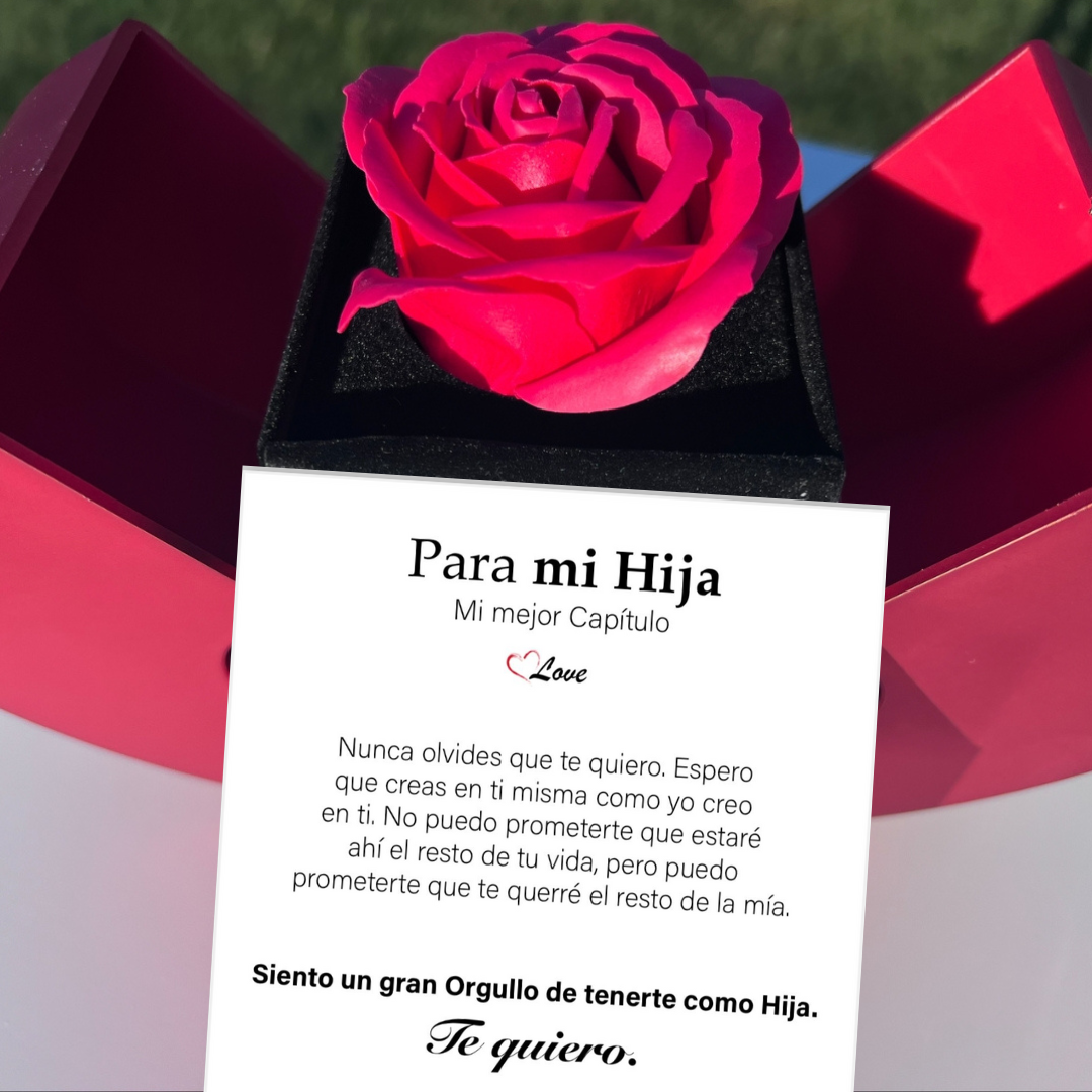 🌹Rosa Eterna + Collar + Pulsera Trébol Plata + Dedicatoria GRATIS -PARA MI HIJA