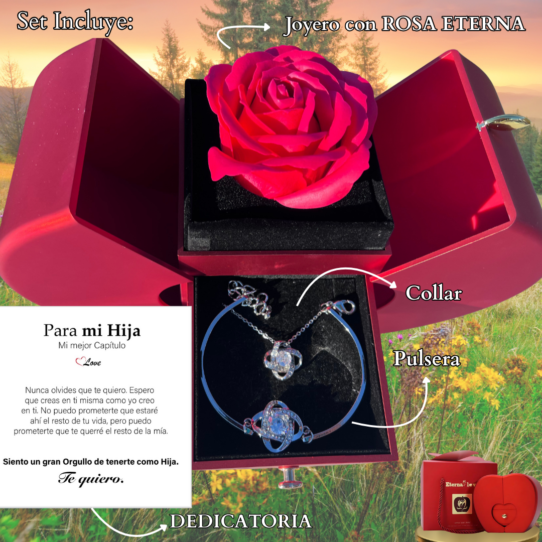 🌹Set Eterna Rosa Deluxe™ collar + Dedicatoria + Pulsera GRATIS de Regalo