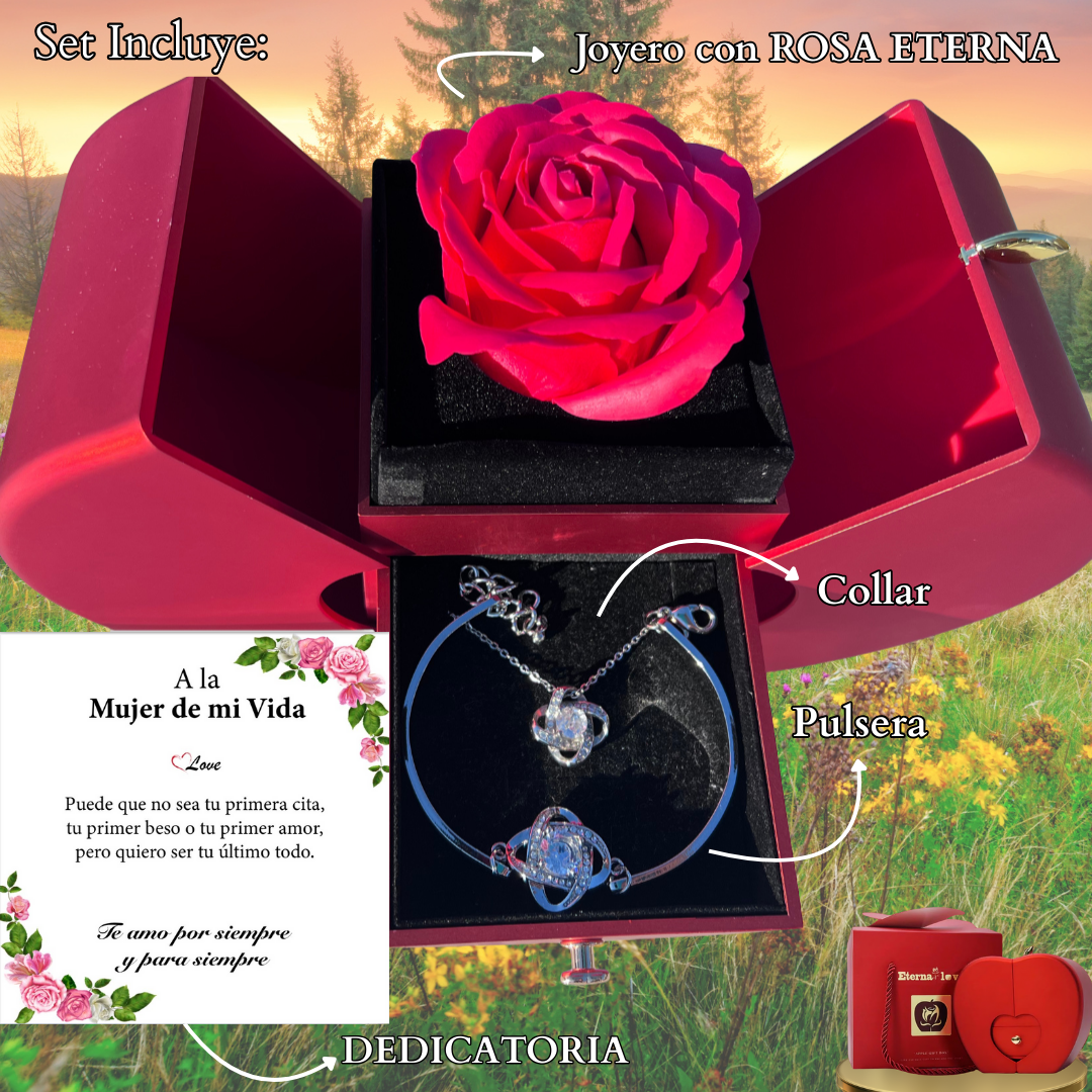 🌹Set Eterna Rosa Deluxe™ collar + Dedicatoria + Pulsera GRATIS de Regalo