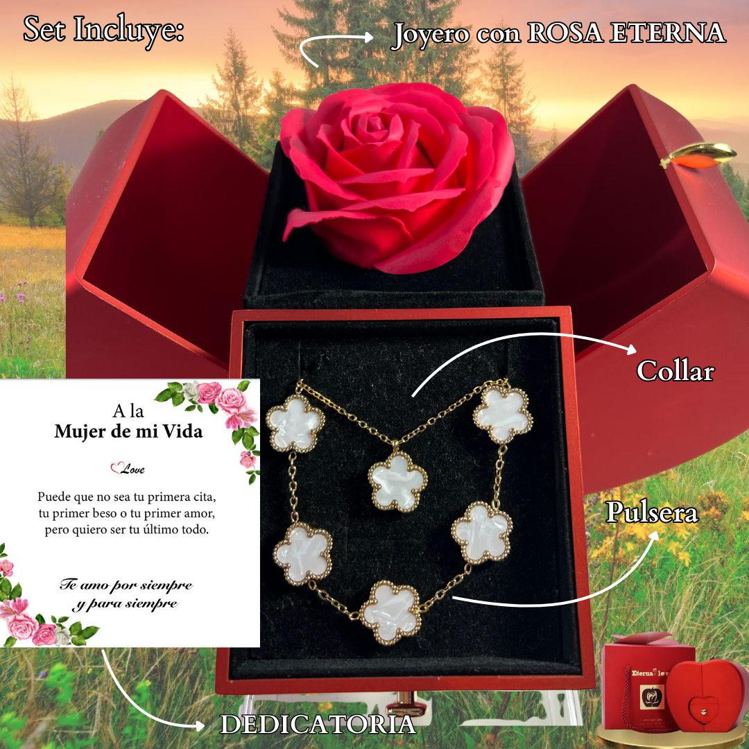 🌹Set Eterna Rosa Deluxe™ collar + Dedicatoria + Pulsera GRATIS de Regalo