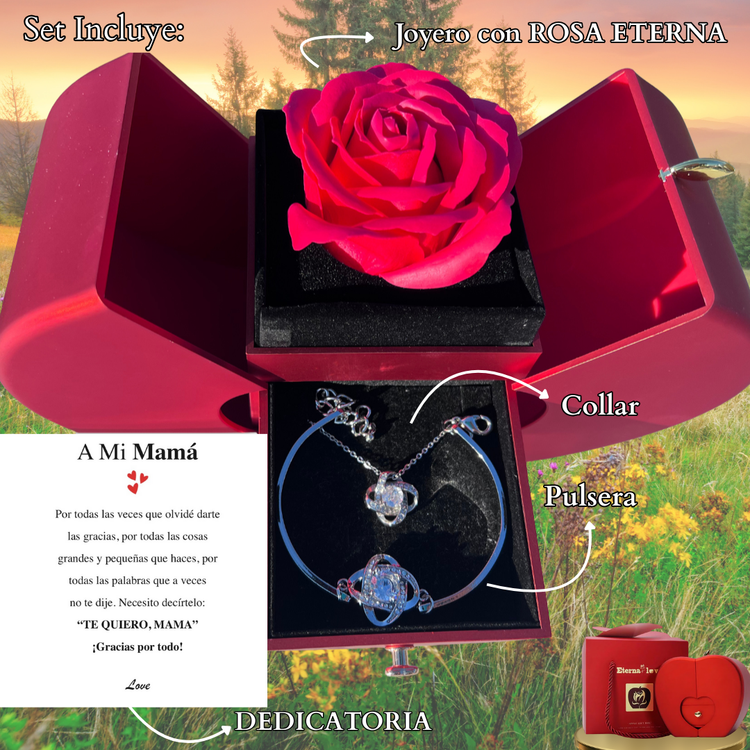 🌹Set Eterna Rosa Deluxe™ collar + Dedicatoria + Pulsera GRATIS de Regalo