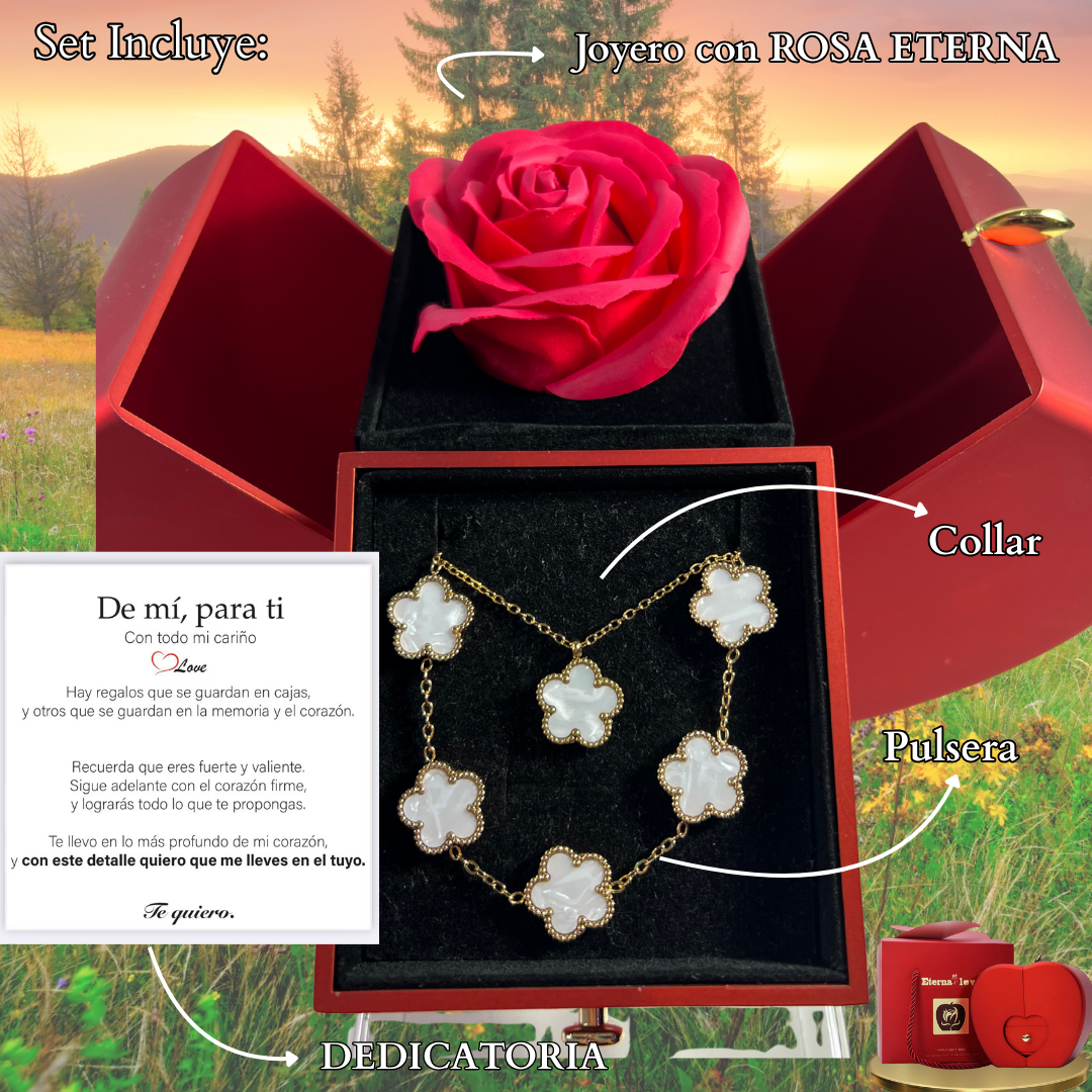 🌹Set Eterna Rosa Deluxe™ collar + Dedicatoria + Pulsera GRATIS de Regalo