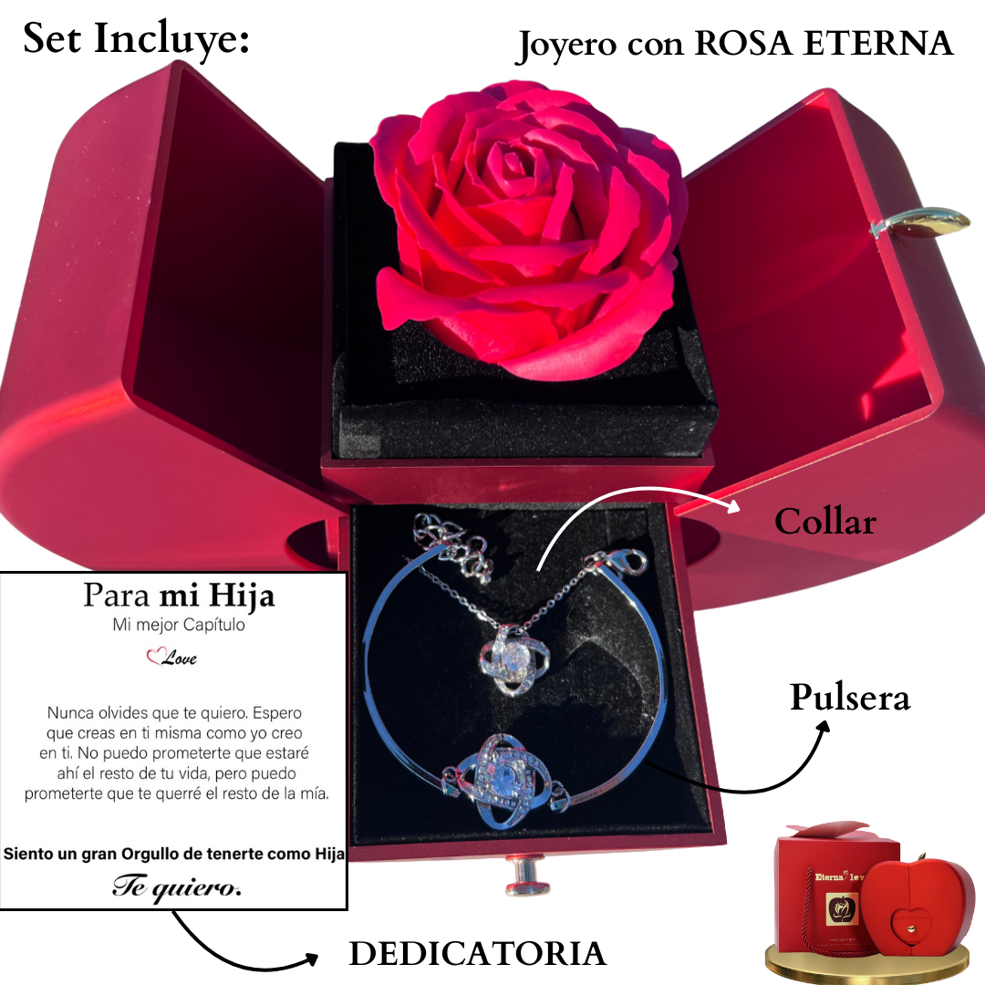 🌹Set Eterna Rosa Deluxe™ collar + Dedicatoria + Pulsera GRATIS de Regalo