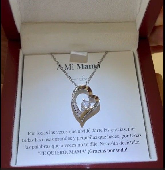 Collar de Corazón cristal + Caja madera con dedicatoria a la madre