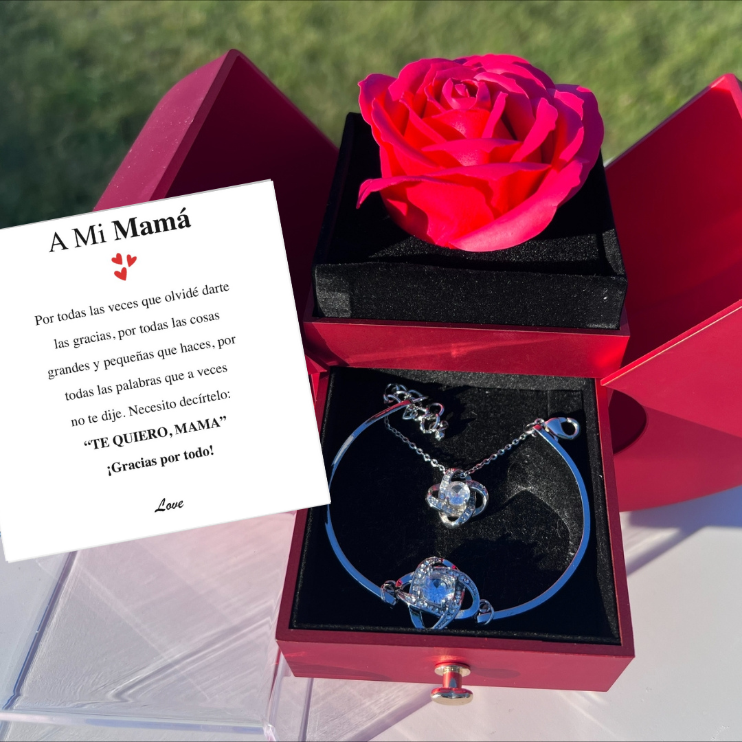 🌹Set Eterna Rosa Deluxe™ collar + Dedicatoria + Pulsera GRATIS de Regalo