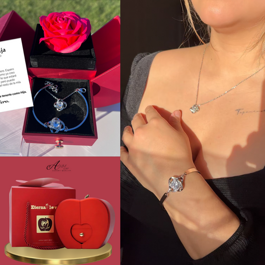 🌹Set Eterna Rosa Deluxe™ collar + Dedicatoria + Pulsera GRATIS de Regalo