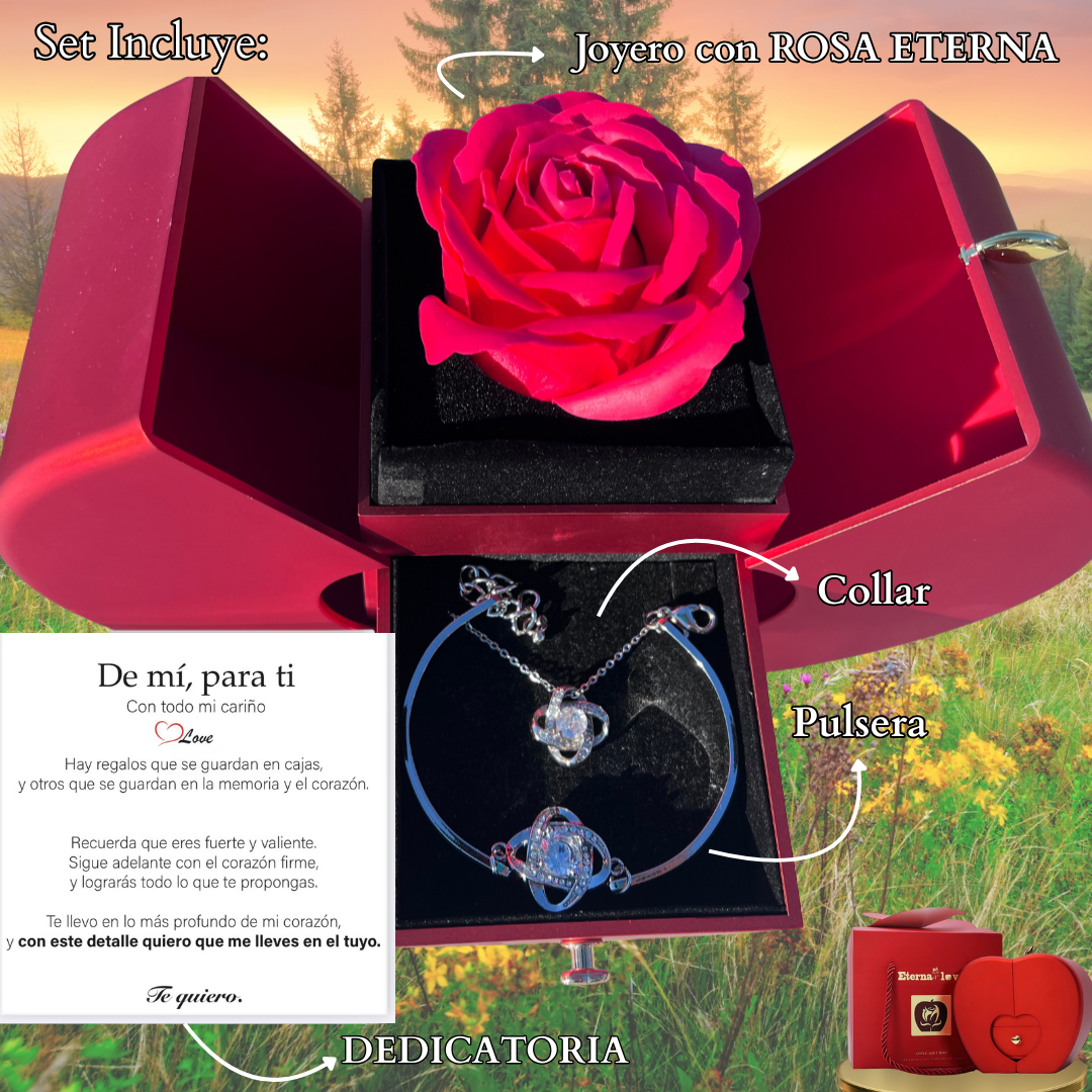🌹Set Eterna Rosa Deluxe™ collar + Dedicatoria + Pulsera GRATIS de Regalo