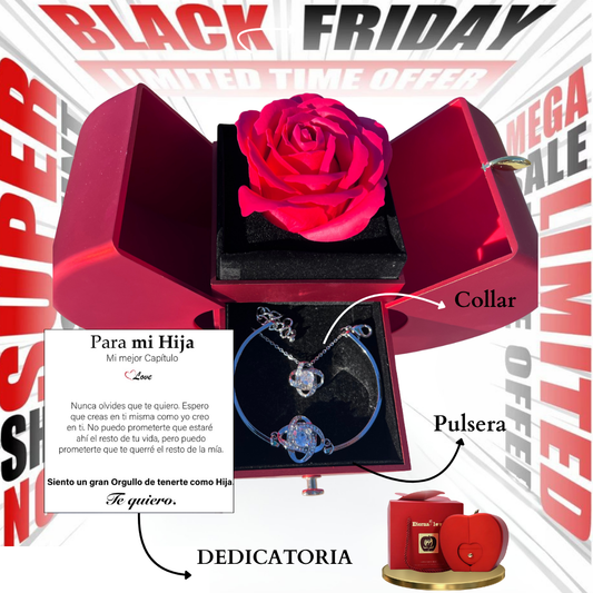 🌹Set Eterna Rosa Deluxe™ con collar + Dedicatoria y GRATIS pulsera